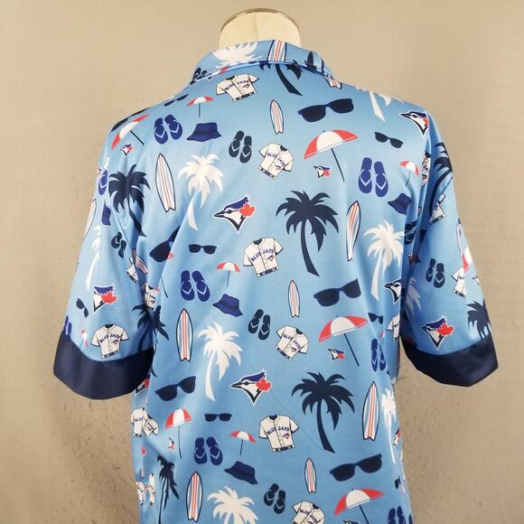 Toronto Blue Jays Shirt Mens XL Blue MLB Baseball Hawaiian Button Up Tropical - Picture 10 of 16